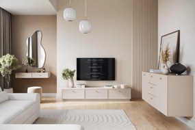 TV stolík Lorini 200 cm na sokli - kašmírová / zlaté úchytky G