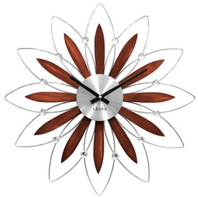 Drevené strieborné hodiny LAVVU CRYSTAL Flower LCT1111, 50cm