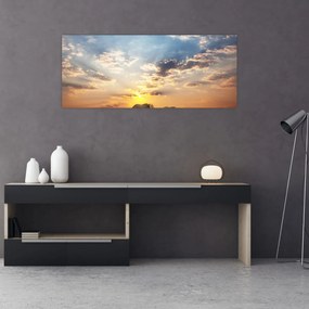 Obraz - Slony putujúce savanou (120x50 cm)