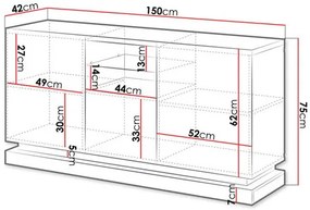 Komoda Aura 2D1K (čierna + čierny lesk). Vlastná spoľahlivá doprava až k Vám domov. 1121716