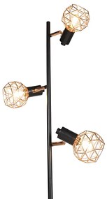 Stojaca lampa čierna s meďou 3-svetlo - Mesh