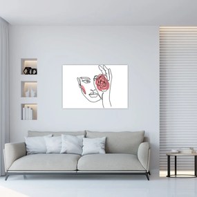 Obraz - Line art tvár s ružou (90x60 cm)