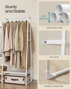 SONGMICS Stojan na oblečenie s tyčou a 5 policami na uloženie 40×101×153 cm, biely