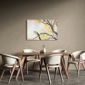 Obraz - Akvarelový vtáčik na strome (90x60 cm)