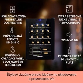 Klarstein Shiraz 20 Uno, vinotéka, 53 l, 20 fliaš, 5-18°C, dotykový ovládací panel