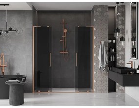 Mexen Velar L Duo, posuvné sprchové dvere do otvoru 200 cm, 8mm šedé sklo, medená matná, 871-200-003-42-65