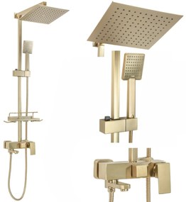 Sprchový set Rea JACK kartáčovaný zlatý - vanová baterie, dešťová a ruční sprcha, mýdelnička