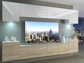 Obývacia stena 300 cm Belini biely lesk / dub sonoma Imperium4  IMP 4/5/W/WDS/0/0