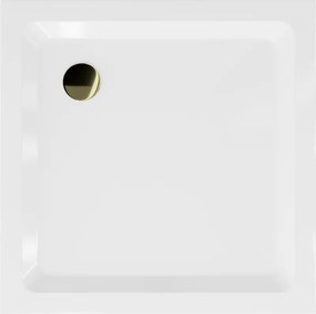 Mexen SLIM - Štvorcová sprchová vanička 90x90x5cm + zlatý sifón, biela, 40109090G