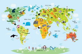 Obraz na korku detská mapa sveta so zvieratkami