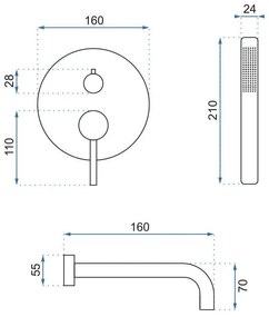 Rea Lungo, podomietková vaňová batéria s ručnou sprchovou sadou + BOX, medená matná, REA-B4568