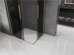 Mexen Velar L Duo, sprchový kút s posuvnými dverami 90 x 80 cm, 8mm šedé sklo, zlatá matná, 871-090-080-02-43-55
