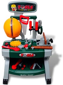 Detská hračkárska dielňa s náradím, zelená a sivá