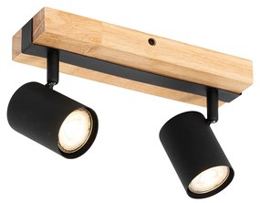 Inteligentný stropný reflektor čierny s drevom 2-svetelný nastaviteľný vrátane Wifi GU10 50mm - Jeana