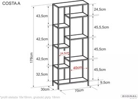 Regál Costa A 70 cm dub prírodný/čierny