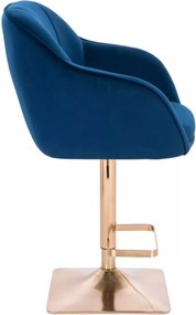 LuxuryForm DESIGN Barová stolička AVOLA VELUR na zlatej hranatej podstave - modrá