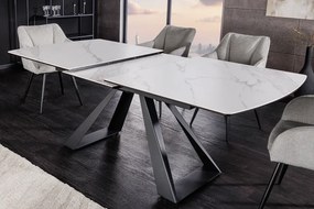 Jedálenský stôl CONCORD 180-230 cm rozkladací mramorový vzhľad biely keramický tvrdené sklo