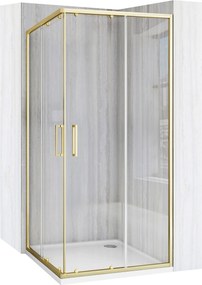 Štvorcový sprchovací kút REA CITY 90x90 zlatá kartáčovaná/transparent + vanička Savoy čierna