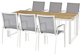 Heritage teak Torino stolová súprava biela 1+6