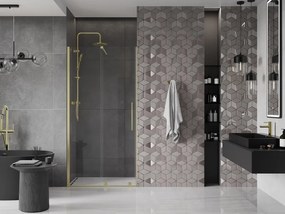 Mexen Velar, posuvné dvere do otvoru 90x200 cm, 8mm číre sklo, zlatá matná, 871-090-000-01-55