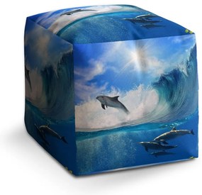 Taburet Cube delfíny vo vlnách, modrá