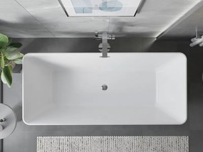 Mexen Velo Slim, voľne stojaca vaňa 170 × 75 cm, biela lesklá, chrómový prepad, 52811707500-01