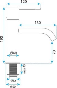 Rea Venti, umývadlová batéria h-190, medená matná, REA-B9786