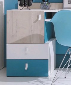 Písací stôl Planet, dub/biela/modrá