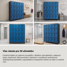Skrinka s 20 priehradkami na nožičkách, antracitovo-modrej, 1360x1720x450 mm: ROBERT