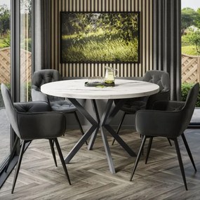 Okrúhly rozkladací jedálensky stôl MARION 120-196 cm biely mramor Farba nôh: Biela