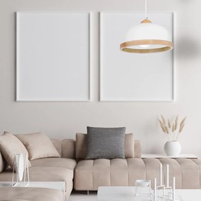 Závesné svietidlo Studio, 1x drevené/biele kovové tienidlo, (fi 32cm), w/br