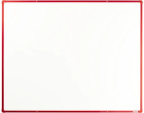 Biela magnetická popisovacia tabuľa s keramickým povrchom boardOK, 1500 x 1200 mm, červený rám