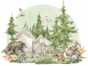 Gario Detská nálepka na stenu Inhabitants of the forest - zvieratká, skaly a stromy Rozmery: 95 x 127 cm