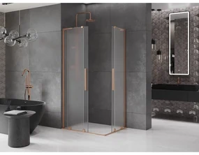 Mexen Velar L Duo, sprchový kút s posuvnými dverami 100 x 90 cm, 8mm sklo námraza, medená matná, 871-100-090-02-33-65