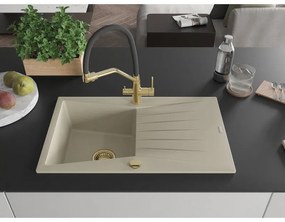 Mexen Cesar, 1-komorový granitový drez 775x470x190 mm a drezová batéria Duo, béžová, 6514-69-671701-57-G