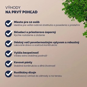 Pivný set MAXI sklápateľný, 220cm, prírodná hnedá Jurhan