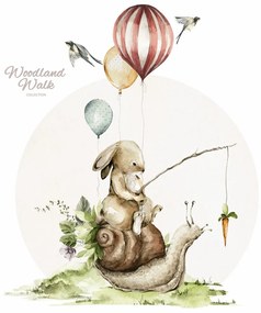 Gario Detská nálepka na stenu Woodland walk - zajačik na slimákovi Rozmery: 95 x 80 cm