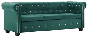 3-miestna pohovka Chesterfield, zamat 199x75x72 cm, zelená