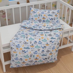 Biante Detské bavlnené posteľné obliečky do postieľky Sandra SA-673 Podmorský svet modrý Do postieľky 90x120 a 40x60 cm