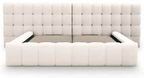 Krémová čalúnená dvojlôžková posteľ s úložným priestorom a roštom 160x200 cm Mamaia – Micadoni Home