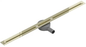 Mexen Flat Super Slim, super tenký odtokový žľab s 360° rotačným sifónom 90 cm, zlatá lesklá, 1551090