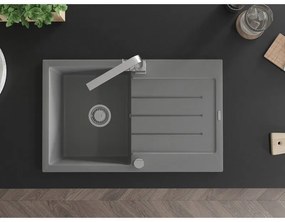 Mexen Bruno, drez granitový 795x495x200 mm, 1-komorový, šedá s chrómovým sifónom a chrómová drezová batéria Rita, 6513-71-670300-00