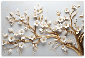 Gario Obraz na plátne Zlatý konár s bielymi kvetmi magnólie Rozmery: 60 x 40 cm