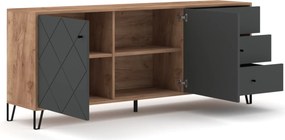 Vintino Komoda CELIA – 183 cm, dub Craft Tobacco/grafit