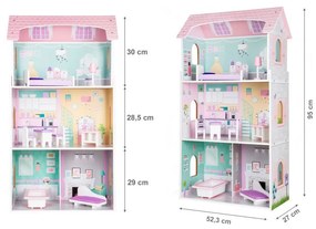 Drevený trojposchodový domček pre bábiky Ecotoys Jahodový