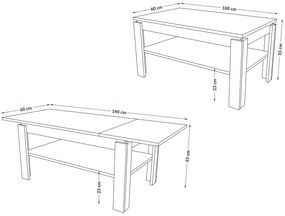 ASTI-R Dub Hnedý/Čierny - moderný konferenčný stolík s rozkladacou doskou