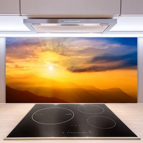 Sklenený obklad Do kuchyne Hory slnko mraky príroda 125x50 cm
