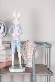 Dekorácia biely králik elegán v modrom obleku - Ø 10*40 cm