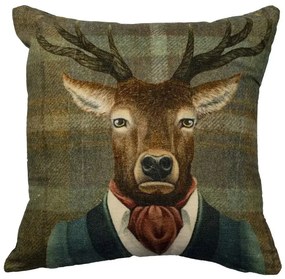 Károvaný zamatový vankúš s jeleňom Preppy Deer - 45*45*19cm