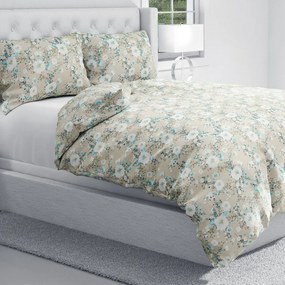 Biante Bavlnené posteľné obliečky Sandra SA-552 Modré popínavé kvety na béžovom Predĺžené 140x220 a 70x90 cm